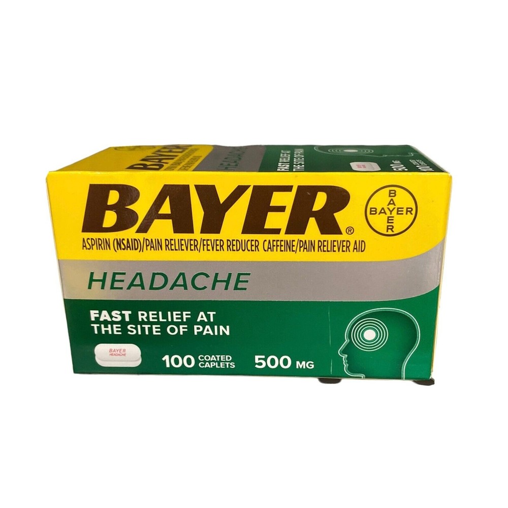 Bayer Headache Aspirin 500mg Coated Pain Reliever Tablets 100ct - EXP 06/23